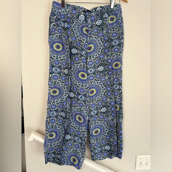 Banana Republic Wide Leg Pants Linen Blue Print Floral Summer Flower Power 70s - Picture 1 of 6